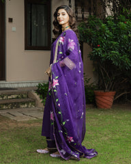 Kanchan Purple Handpainted Chanderi Suit Set