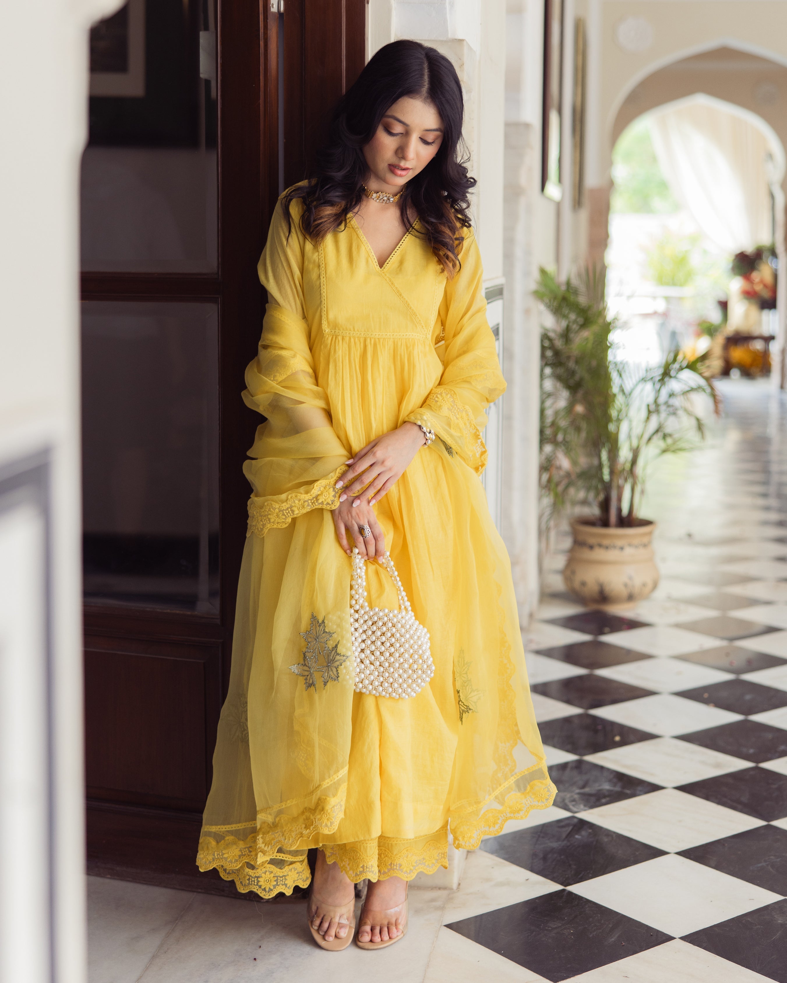 Sakshi Yellow Embroidered Chanderi Suit Set