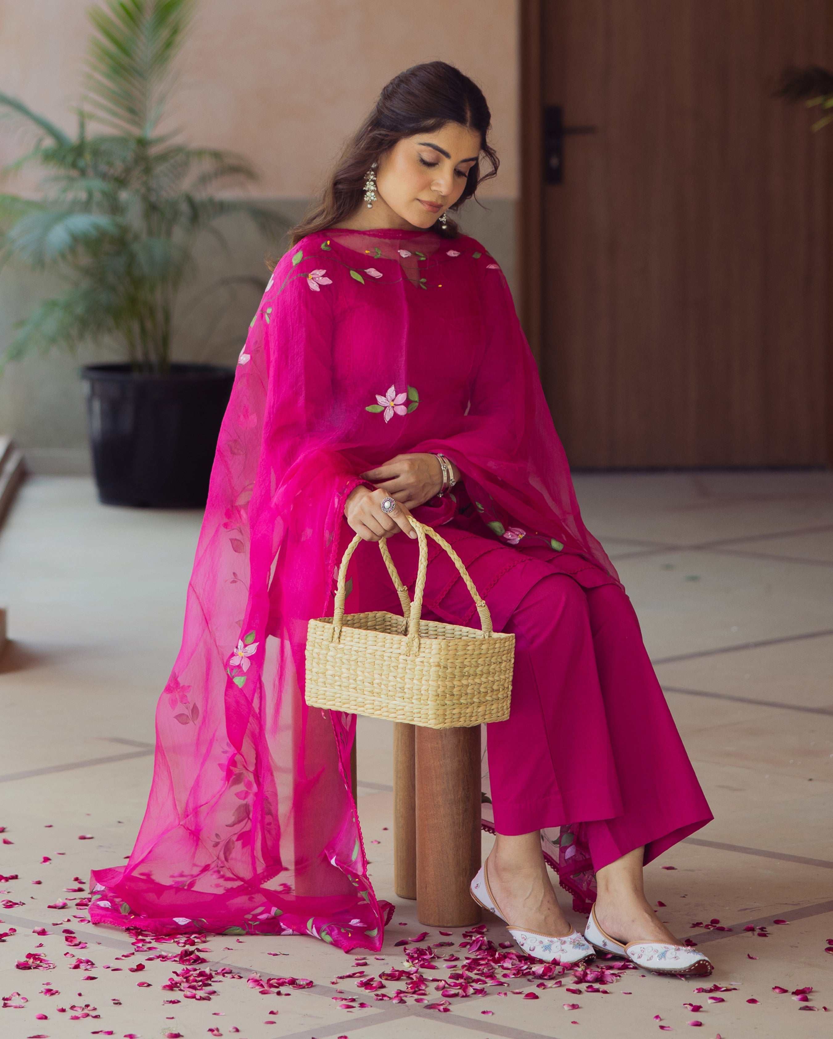 Chroma Charm Purple Handprinted Cotton Suit Set