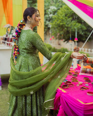 Katha Green Bandhani Chanderi Suit Set