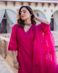 Hanya Magenta Embroidered Chanderi Suit Set