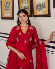 Ruby Red Embroidered Doria Suit Set