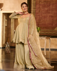 Tilki Olive Green Solid Silk Sharara Set
