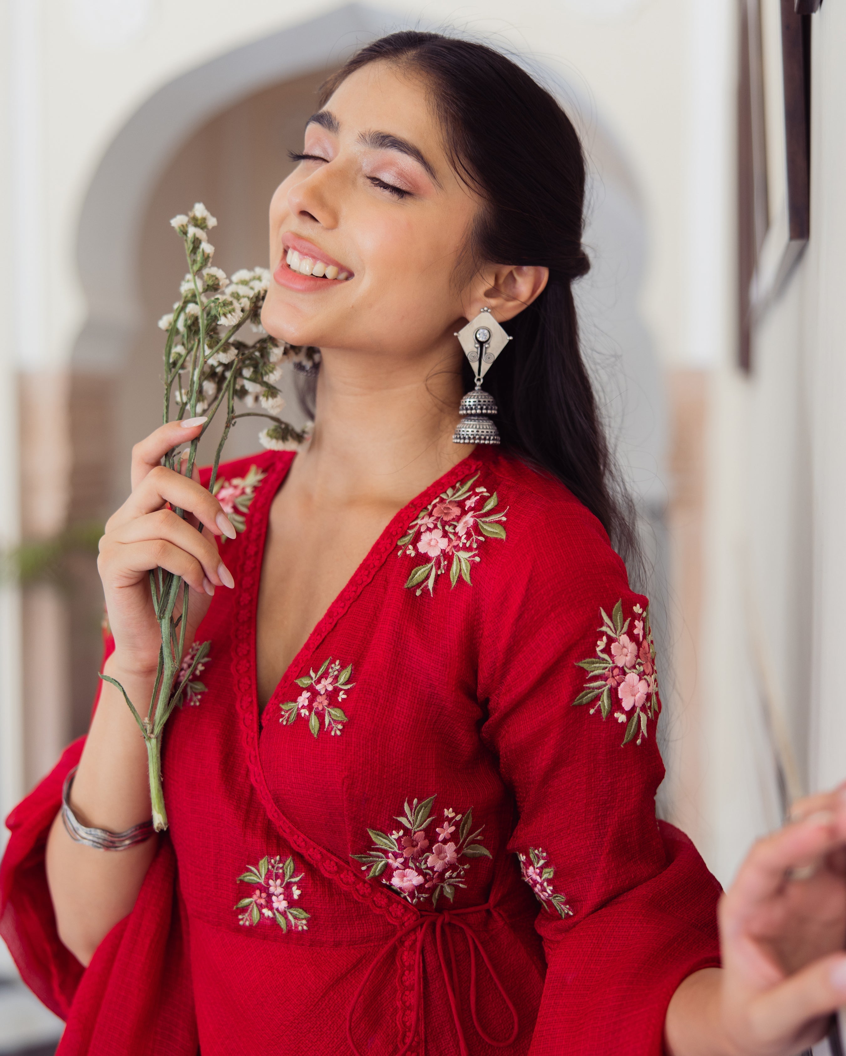 Ruby Red Embroidered Doria Suit Set