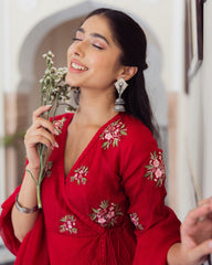 Ruby Red Embroidered Doria Suit Set