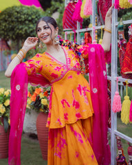 Ritu Orange Pink Tie Dye Muslin Sharara Set