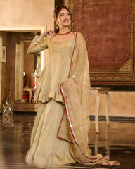 Tilki Olive Green Solid Silk Sharara Set