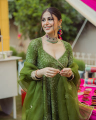 Katha Green Bandhani Chanderi Suit Set