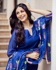 Padma Blue Handpainted Chanderi Suit Set