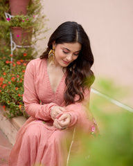 Kunda Peach Handpainted Chanderi Suit Set