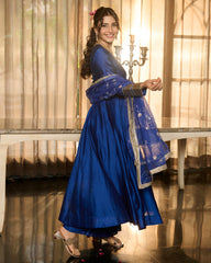 Harshini Blue Solid Chanderi Suit Set