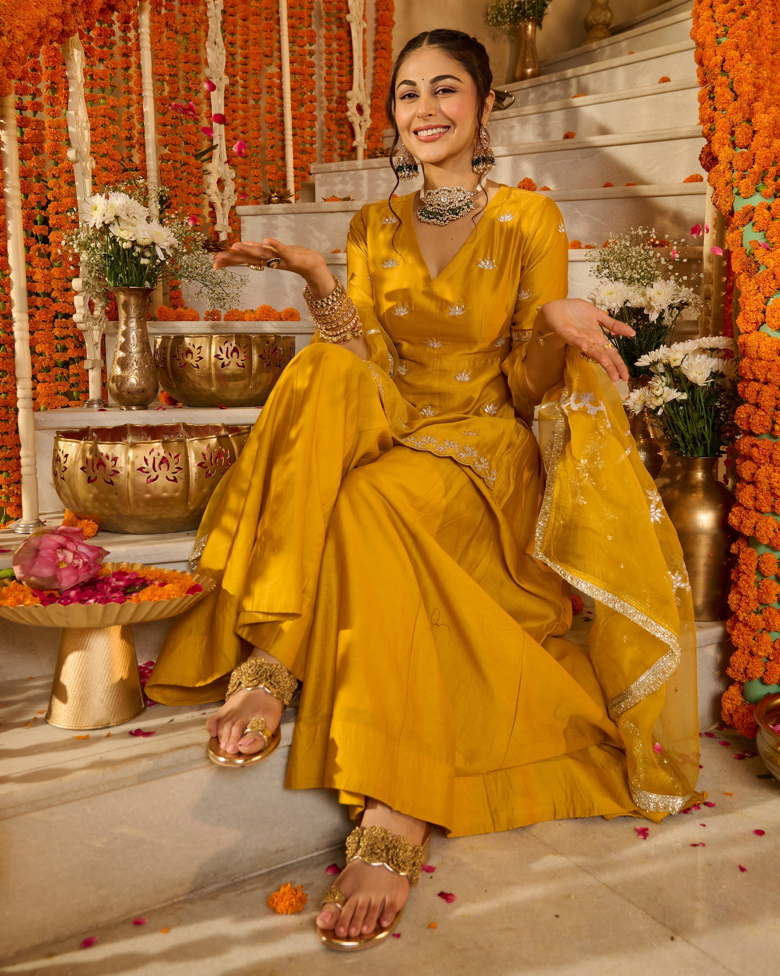 Charvi Yellow Solid Chanderi Suit Set