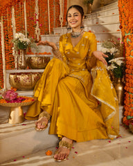 Charvi Yellow Solid Chanderi Suit Set