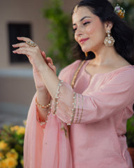 Kaner Pink Handpainted Chanderi Suit Set