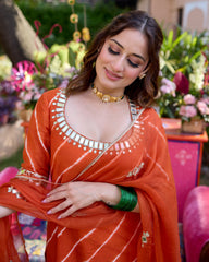 Raksha Orange Leheriya Cotton Suit Set