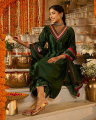 Divyana Green Solid Chanderi Suit Set