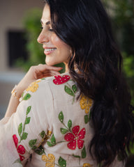 Harsinghar Beige Handpainted Viscose Organza Suit Set