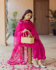 Chroma Charm Purple Handprinted Cotton Suit Set