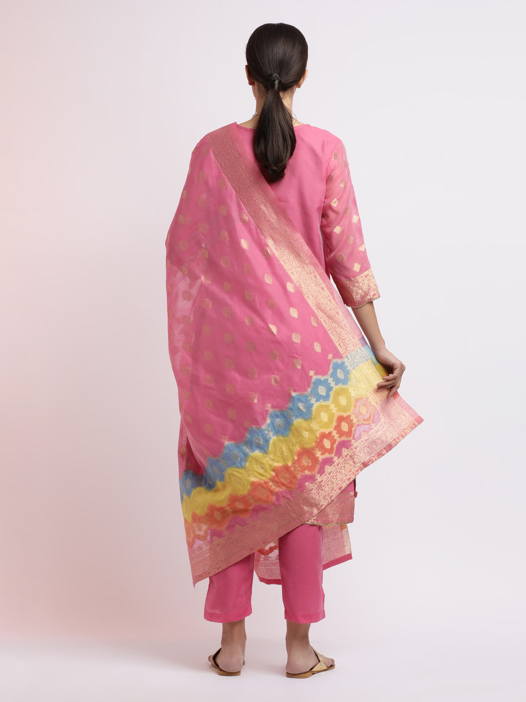 Woven Design Jacquard Festive Kurta Set With Dupatta
