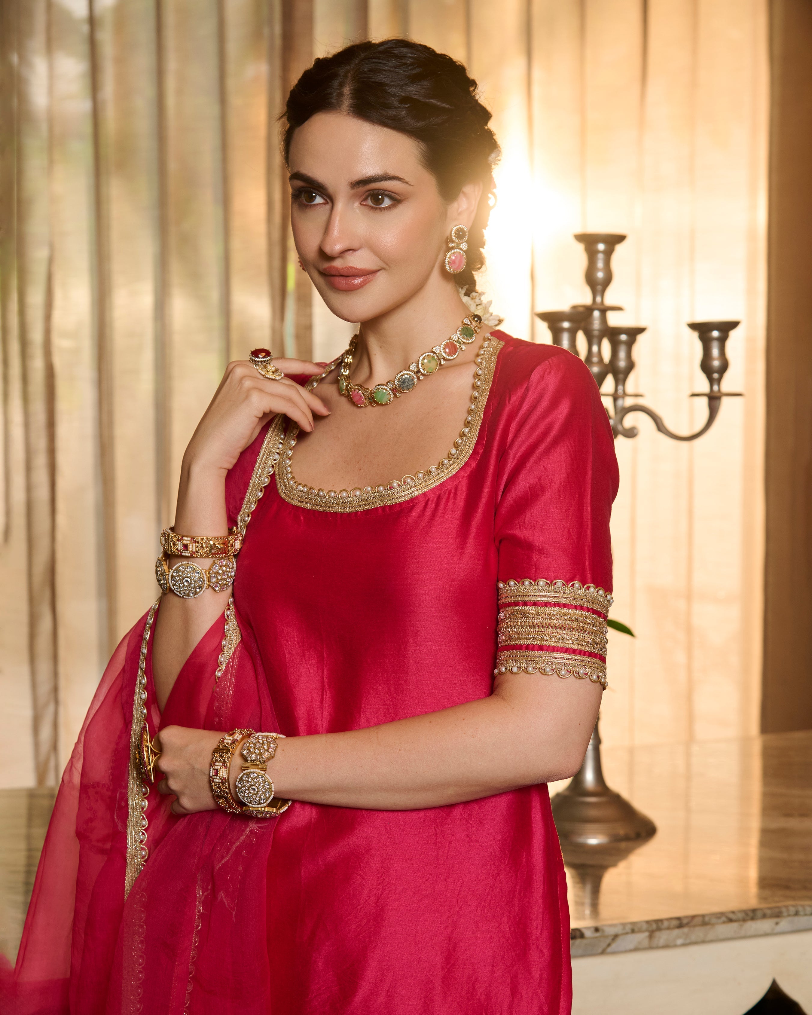 Nandika Pink Solid Chanderi Sharara Set