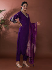 Solid Embroidered Chanderi Silk Kurta & Trousers Sets