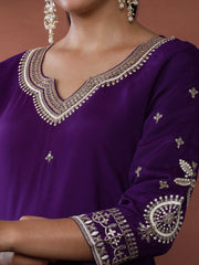 Solid Embroidered Chanderi Silk Kurta & Trousers Sets