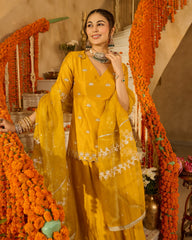 Charvi Yellow Solid Chanderi Suit Set