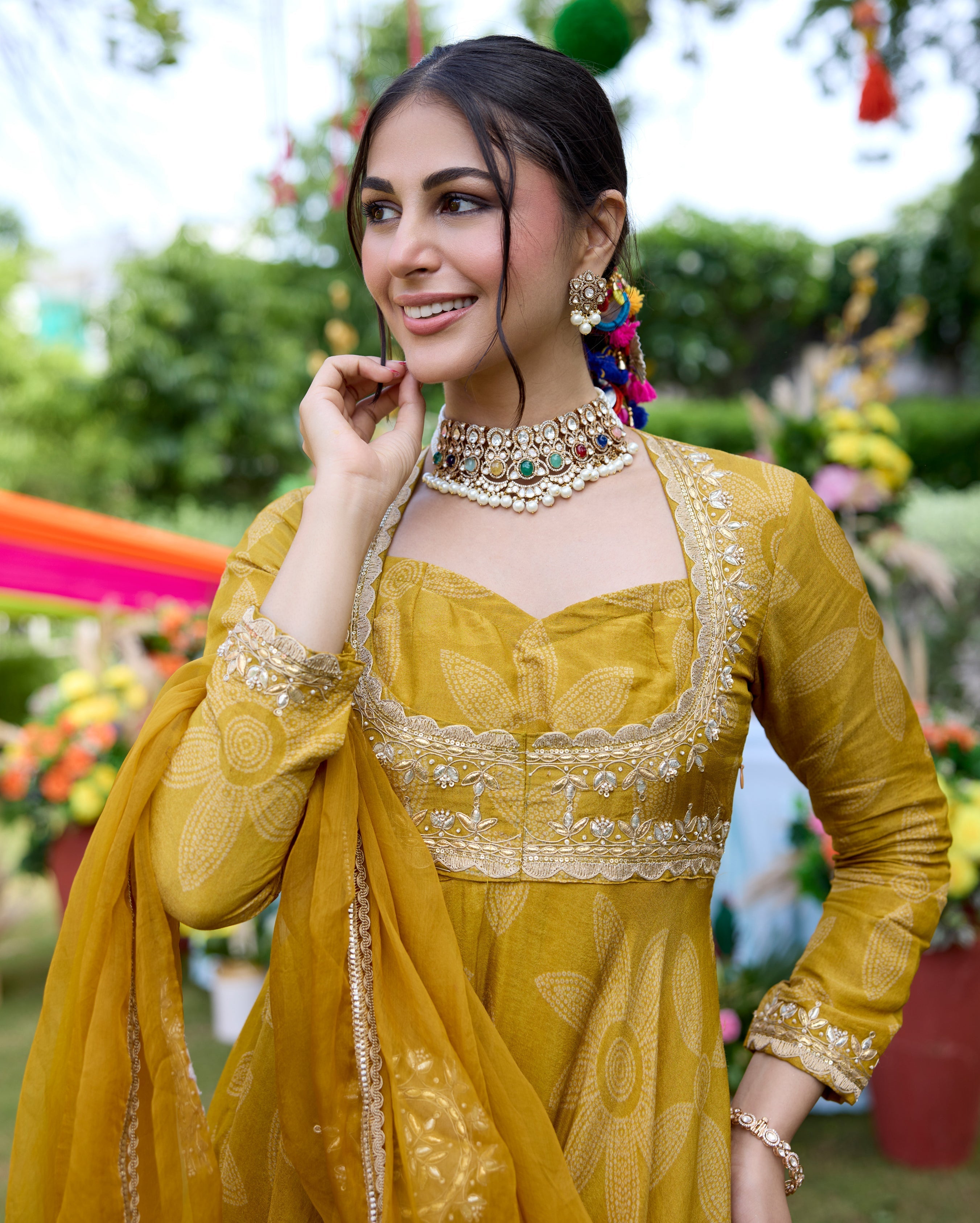 Teela Mustard Bandhani Chanderi Suit Set