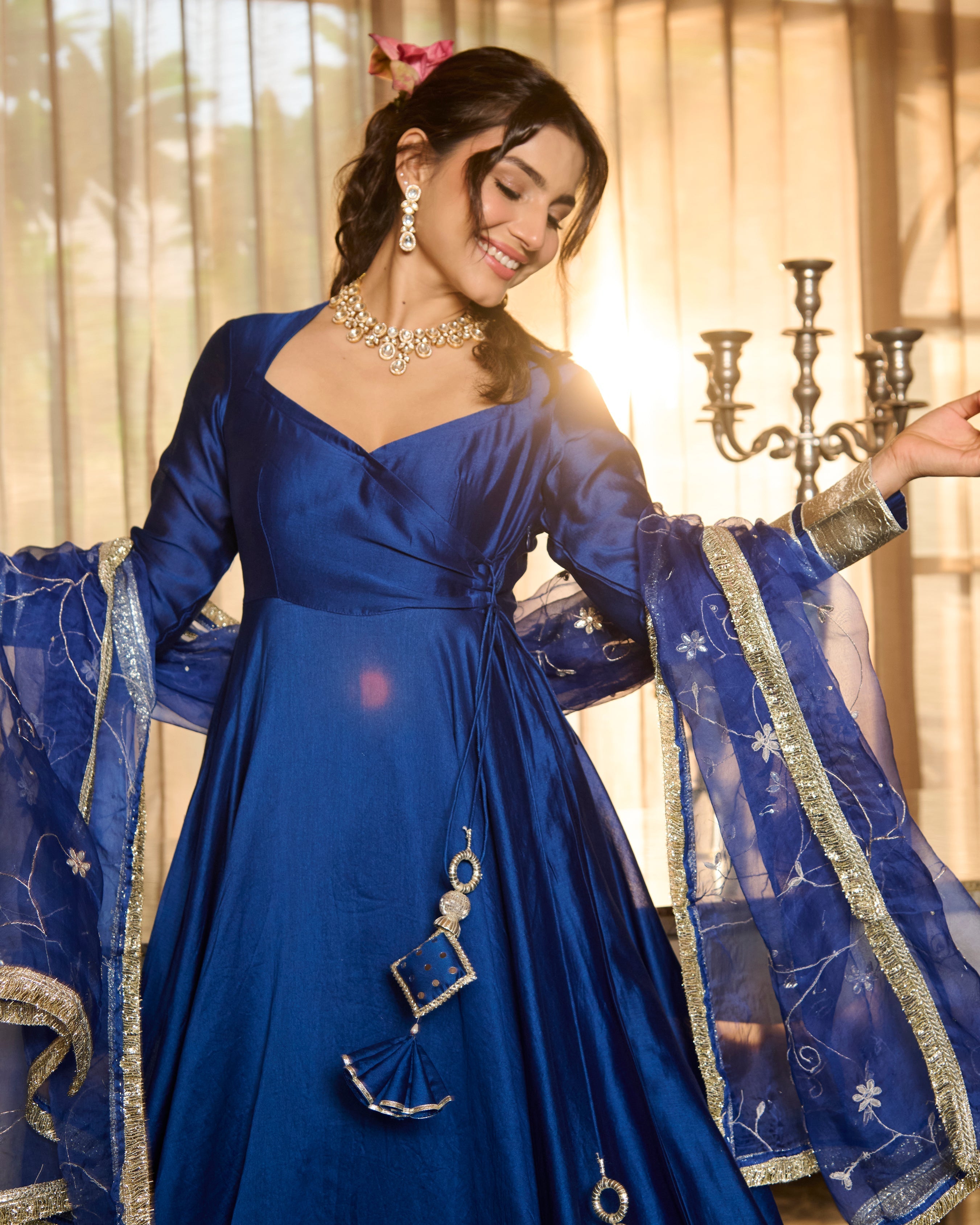 Harshini Blue Solid Chanderi Suit Set