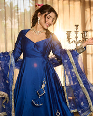Harshini Blue Solid Chanderi Suit Set