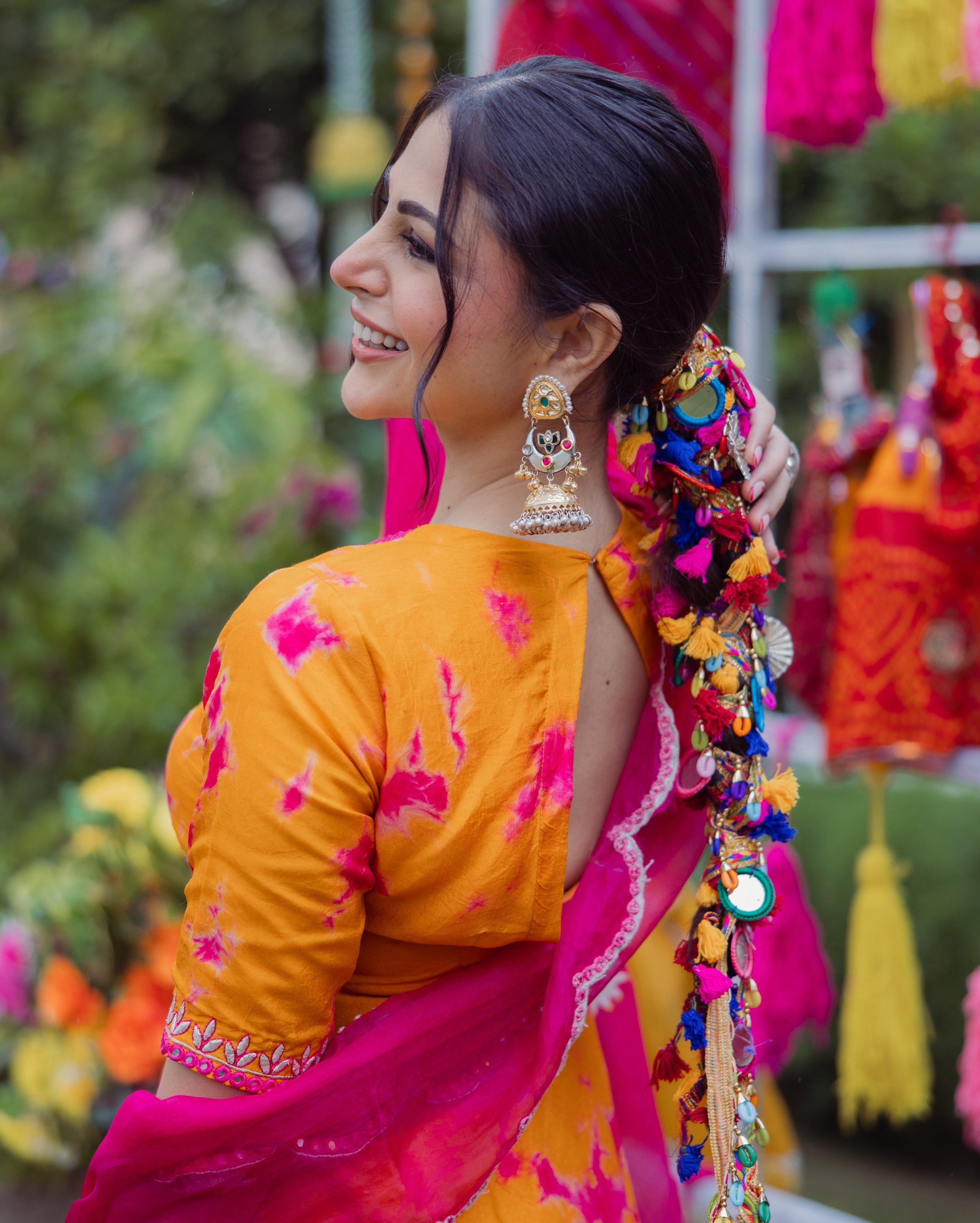 Ritu Orange Pink Tie Dye Muslin Sharara Set