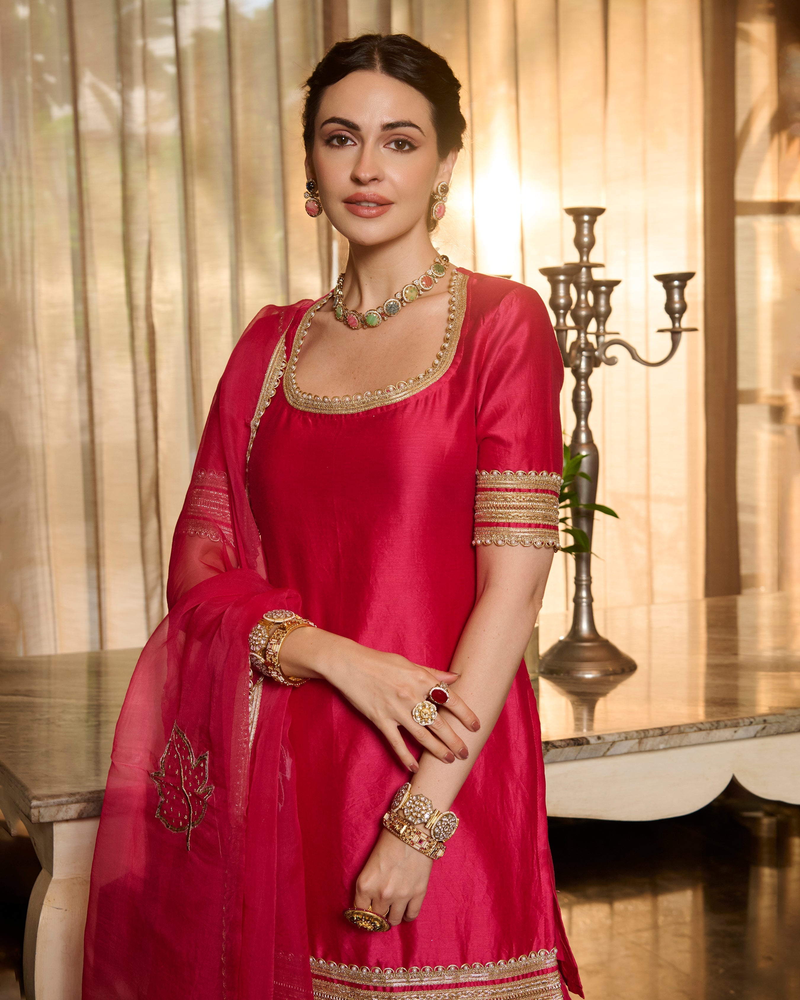 Nandika Pink Solid Chanderi Sharara Set