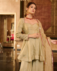 Tilki Olive Green Solid Silk Sharara Set