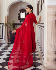 Ruby Red Embroidered Doria Suit Set