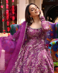 Floral Lavender Hues Printed Chanderi Suit Set