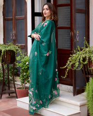 Tulsi Bottle Green Handpainted Chanderi Suit Set
