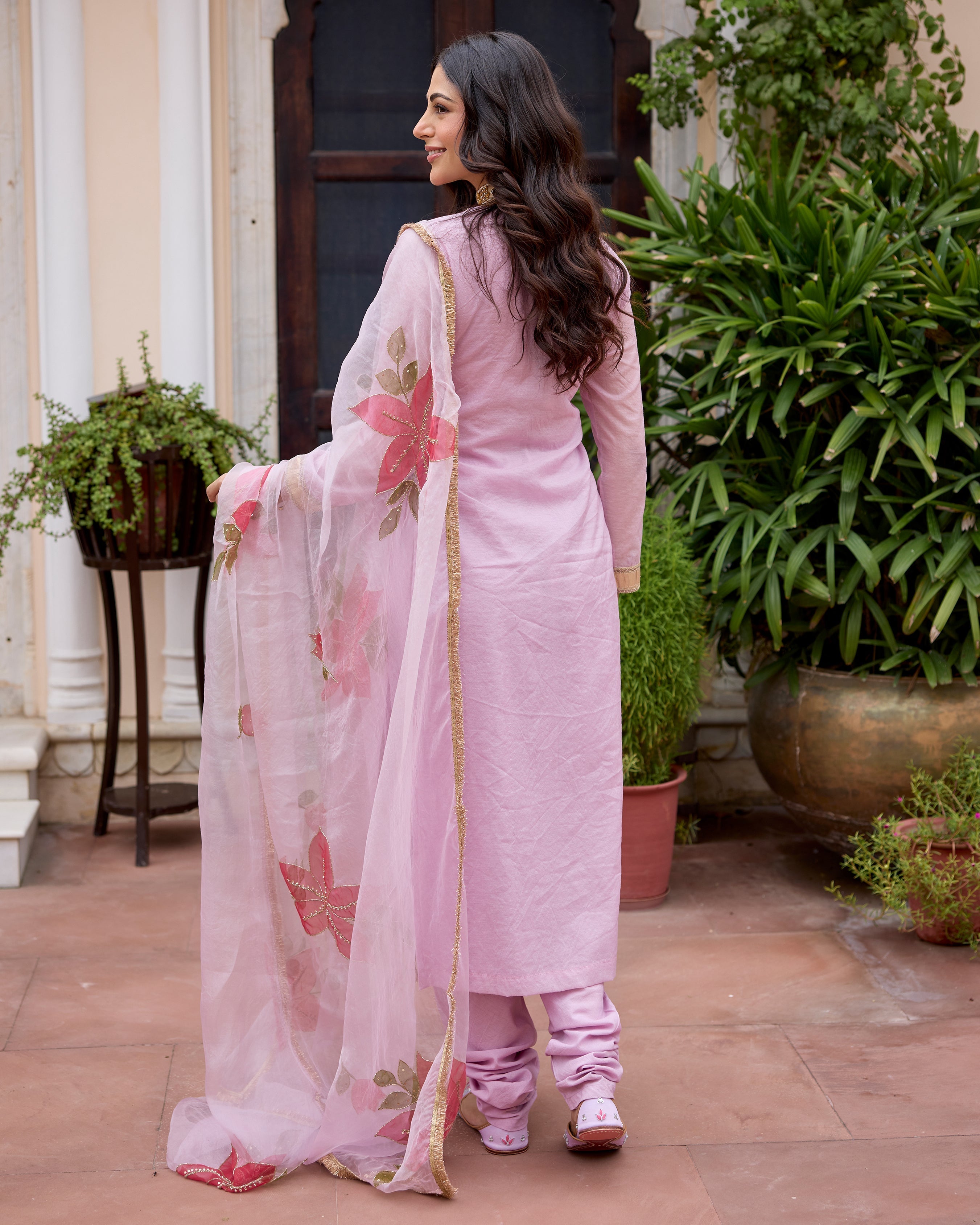 Parijat Lilac Handpainted Chanderi Suit Set