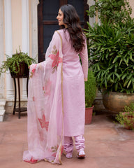 Parijat Lilac Handpainted Chanderi Suit Set
