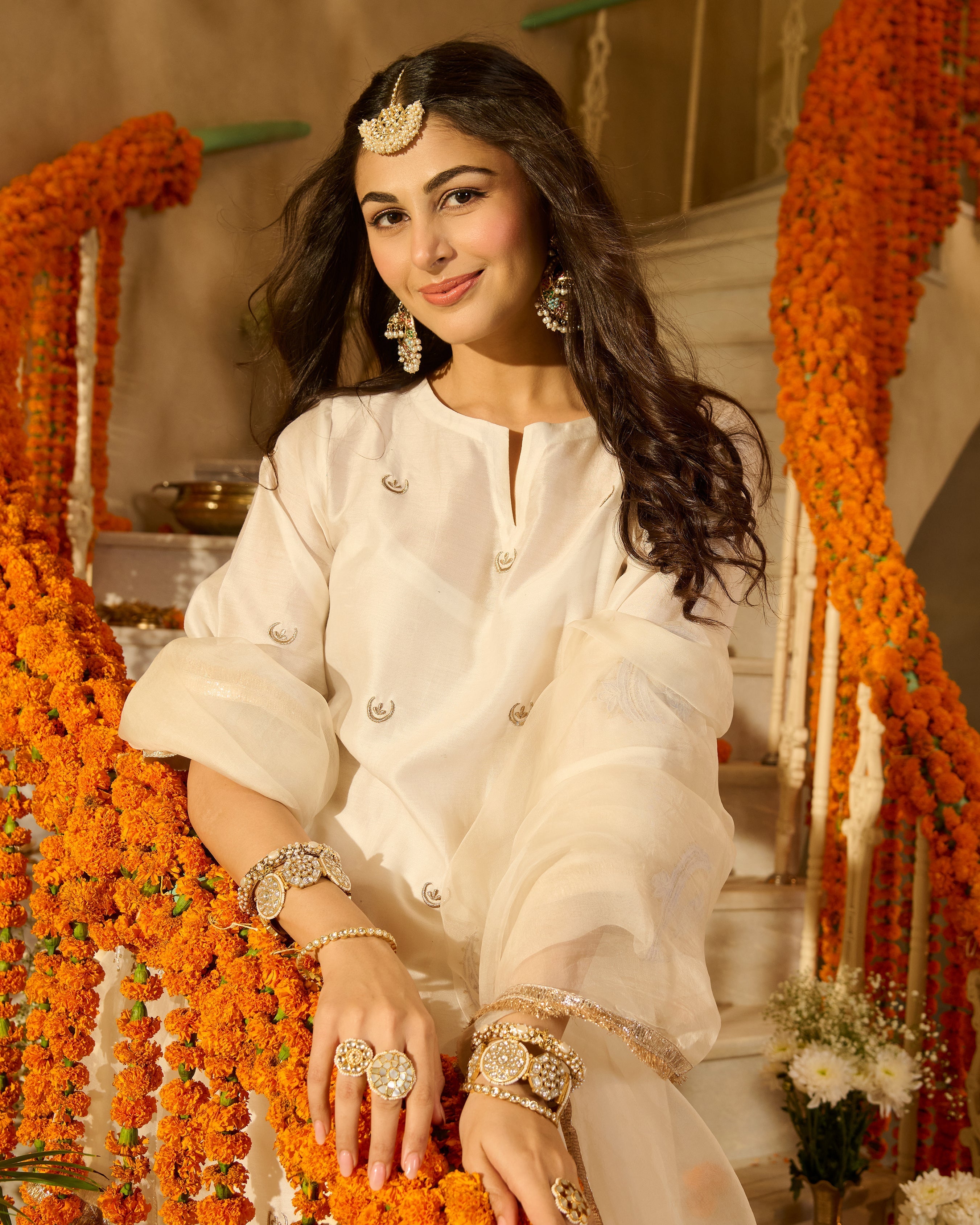 Devi Off White Solid Chanderi Farsi Salwar Set