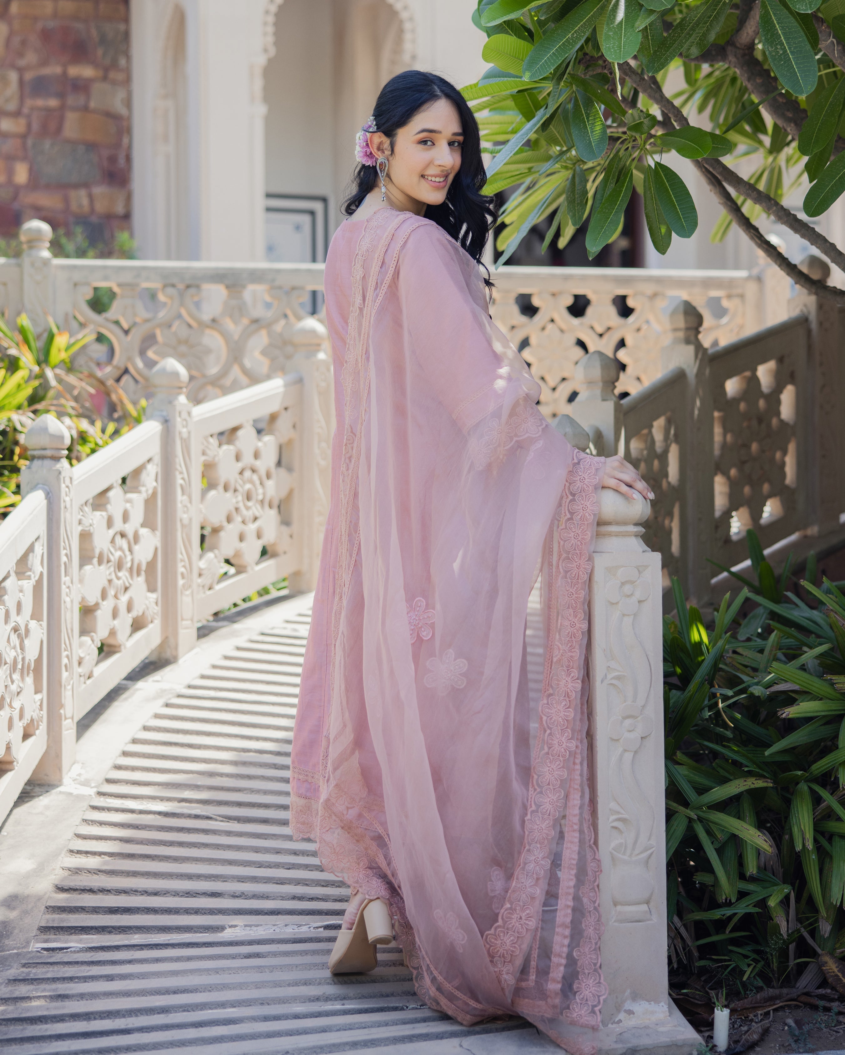 Mary Mauve Embroidered Chanderi Suit Set