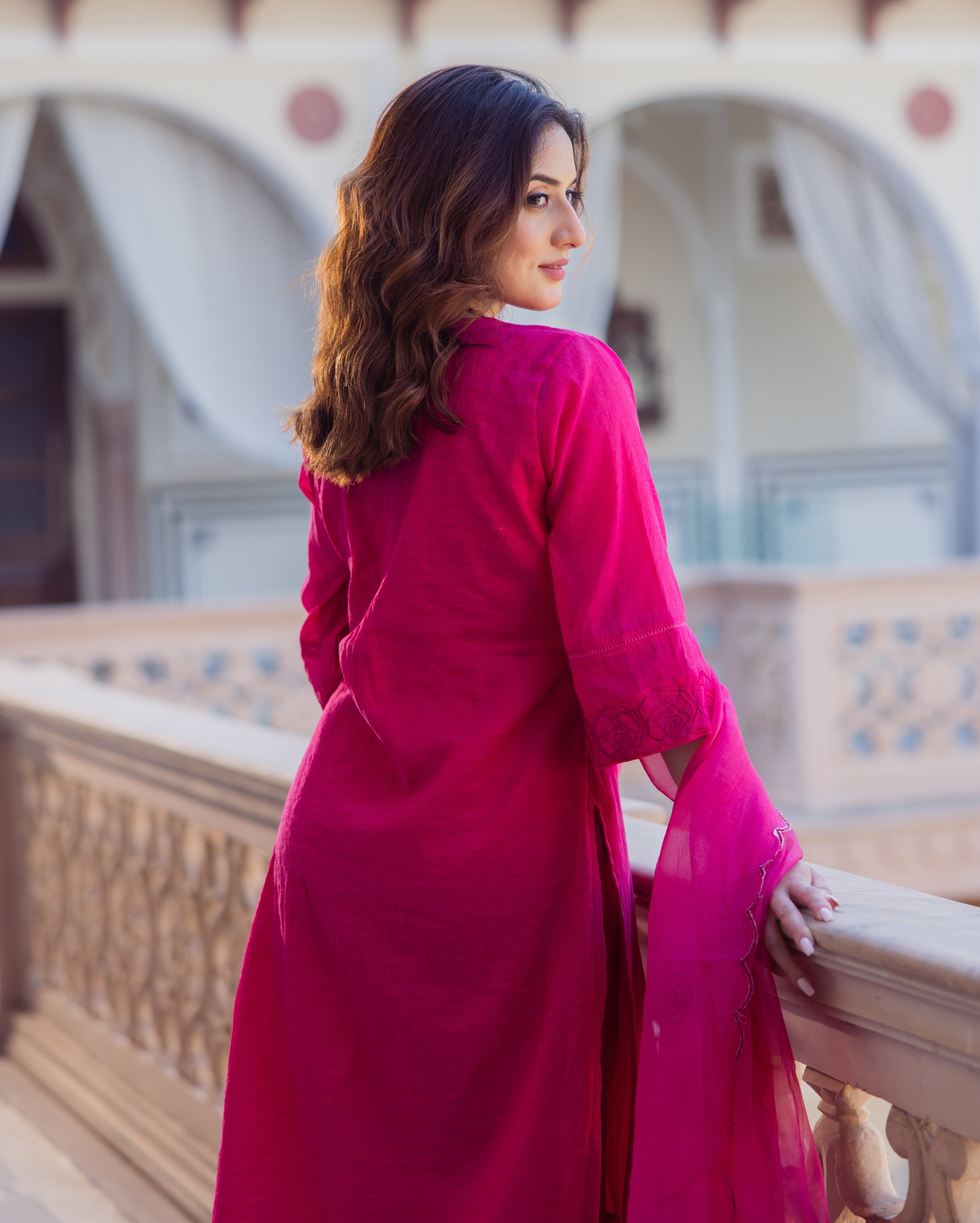 Hanya Magenta Embroidered Chanderi Suit Set