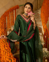 Divyana Green Solid Chanderi Suit Set