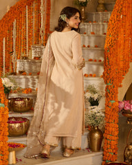 Aarush Beige Solid Chanderi Suit Set