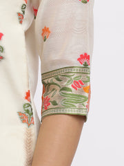 Off White Embroidered Chanderi Cotton Kurta Set With Dupatta