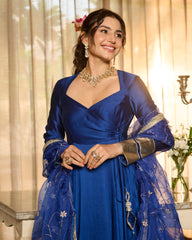 Harshini Blue Solid Chanderi Suit Set