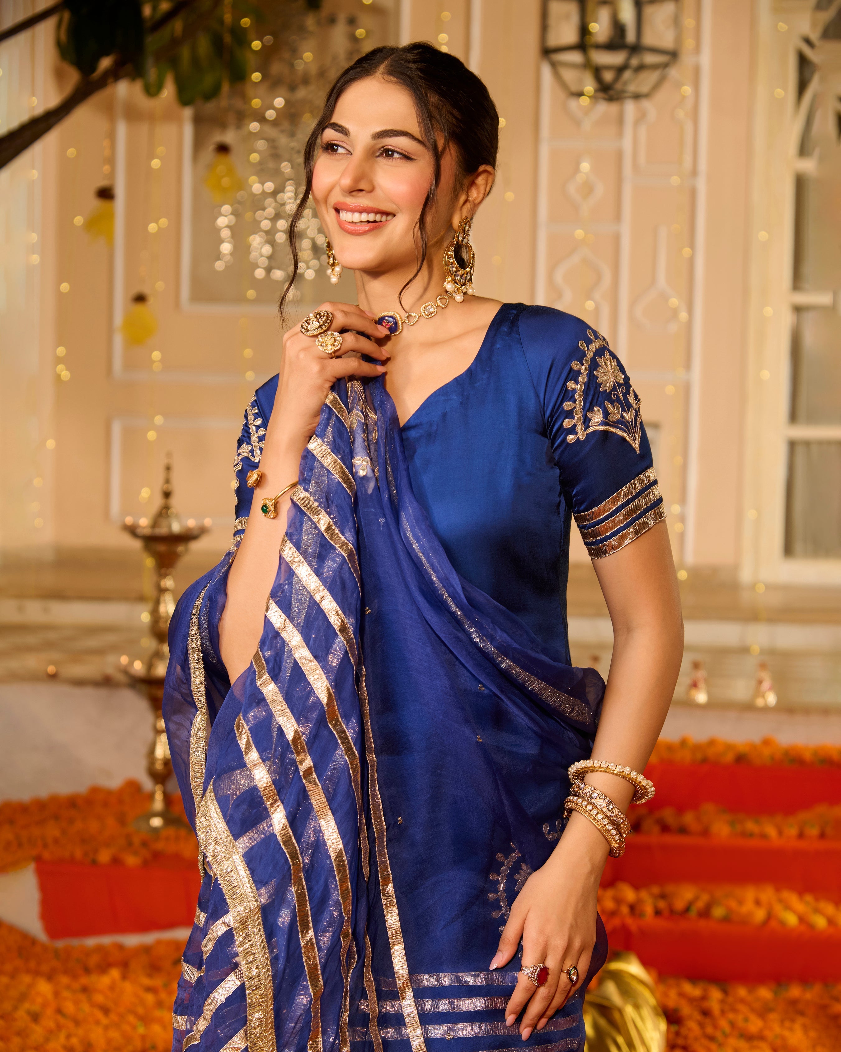 Keerti Blue Solid Satin Sharara Set