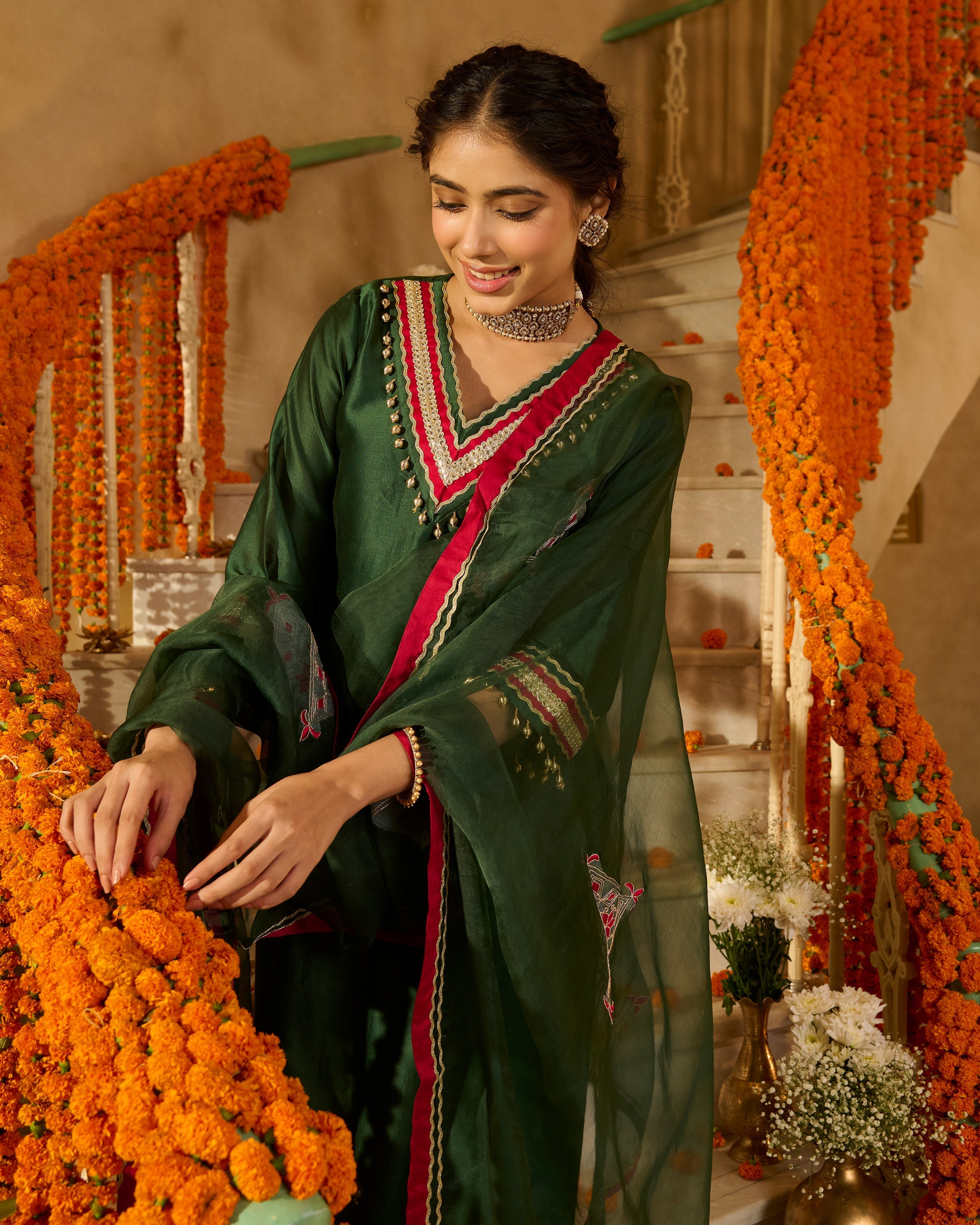 Divyana Green Solid Chanderi Suit Set
