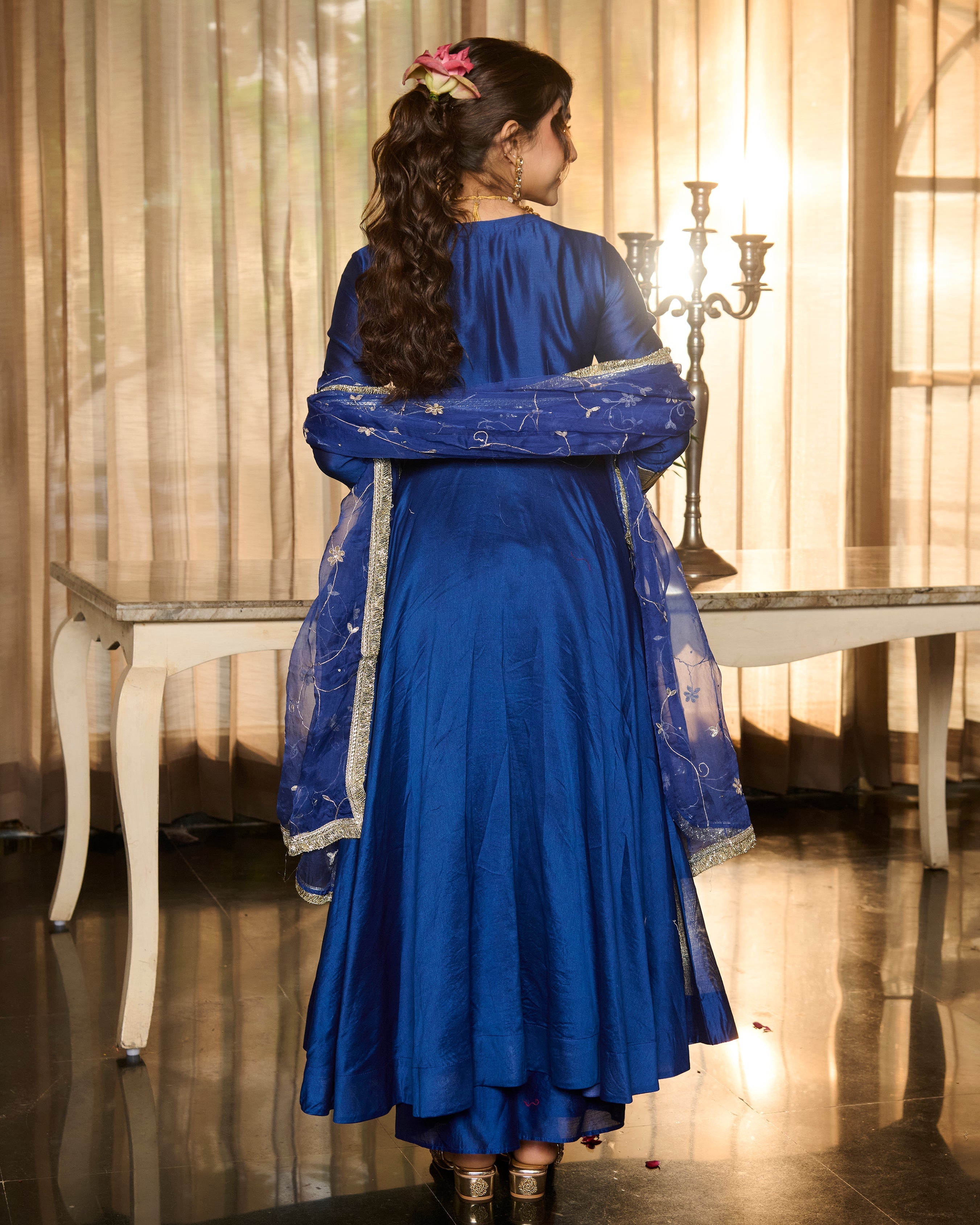 Harshini Blue Solid Chanderi Suit Set