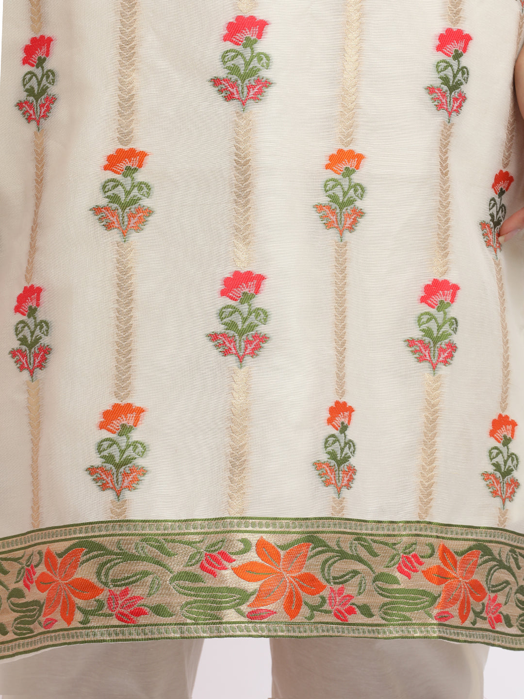 Off White Embroidered Chanderi Cotton Kurta Set With Dupatta