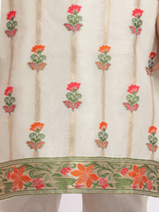 Off White Embroidered Chanderi Cotton Kurta Set With Dupatta
